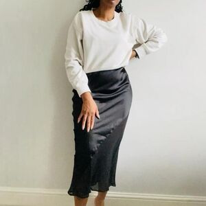 Topshop black satin midi skirt with chiffon